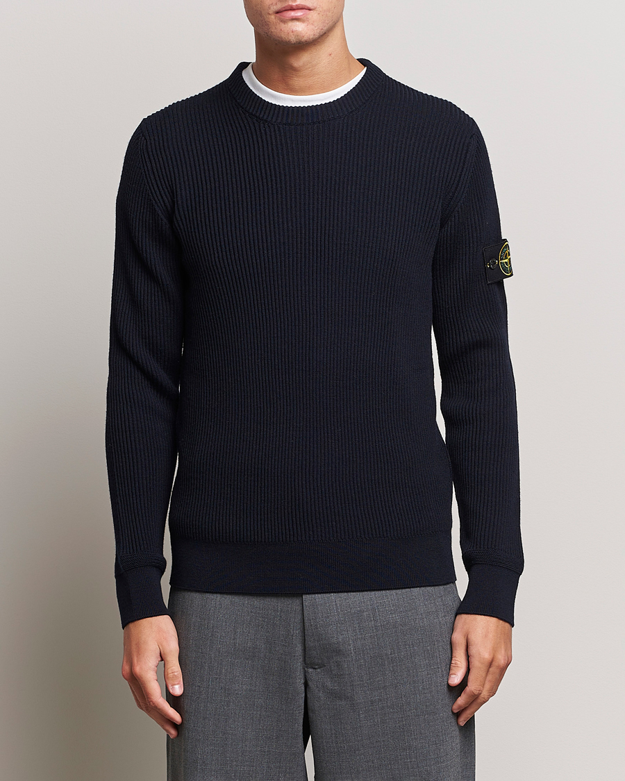Homme | Pulls Et Tricots | Stone Island | Rib Knitted Wool Sweater Navy Blue