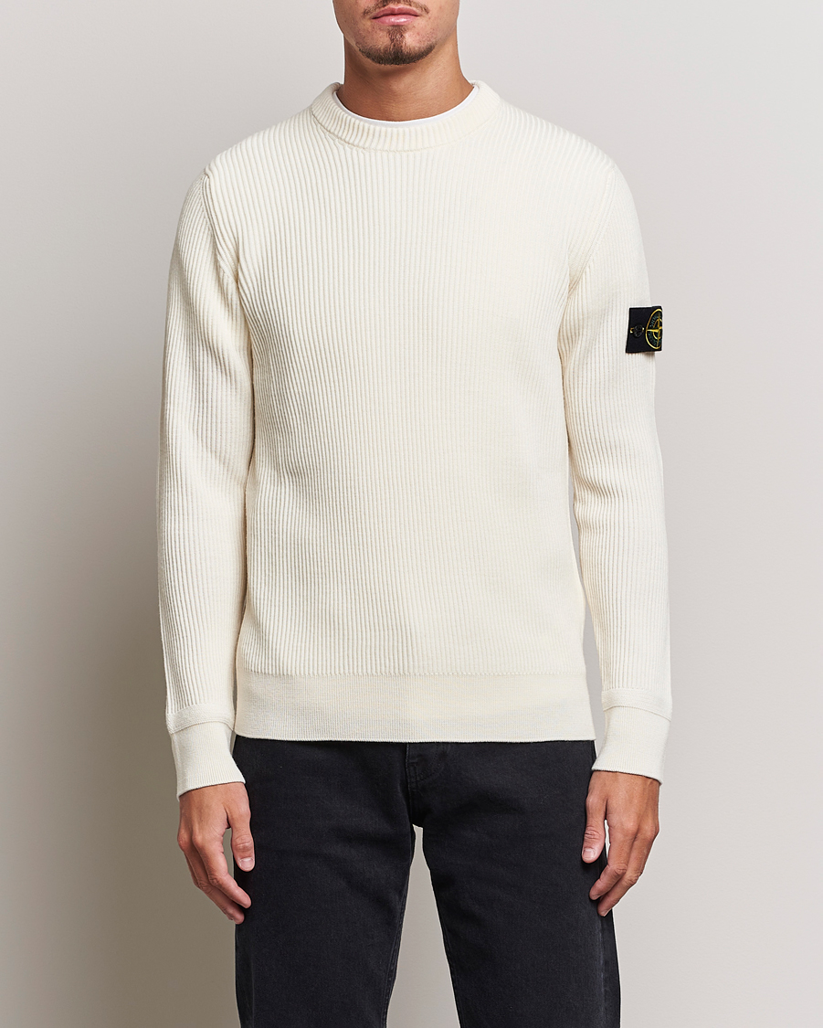 Homme | Pulls Et Tricots | Stone Island | Rib Knitted Wool Sweater Natural