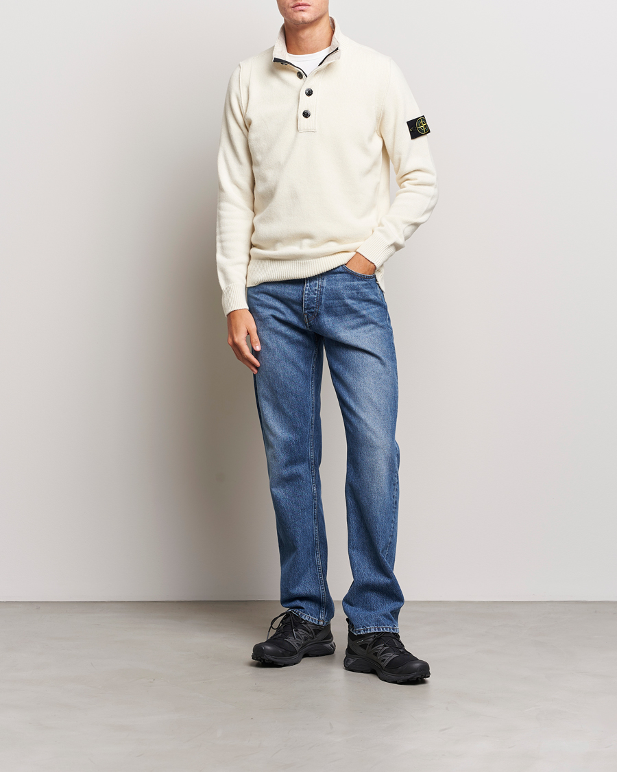 Homme | Pulls Et Tricots | Stone Island | Knitted Lambwool Half Button Zip Natural