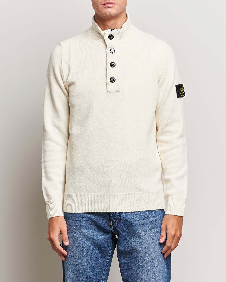 Homme | Pulls Et Tricots | Stone Island | Knitted Lambwool Half Button Zip Natural