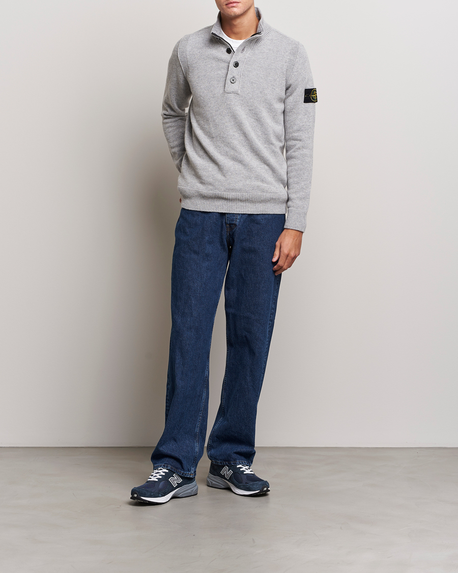 Homme | Pulls Et Tricots | Stone Island | Knitted Lambwool Half Button Zip Melange Grey