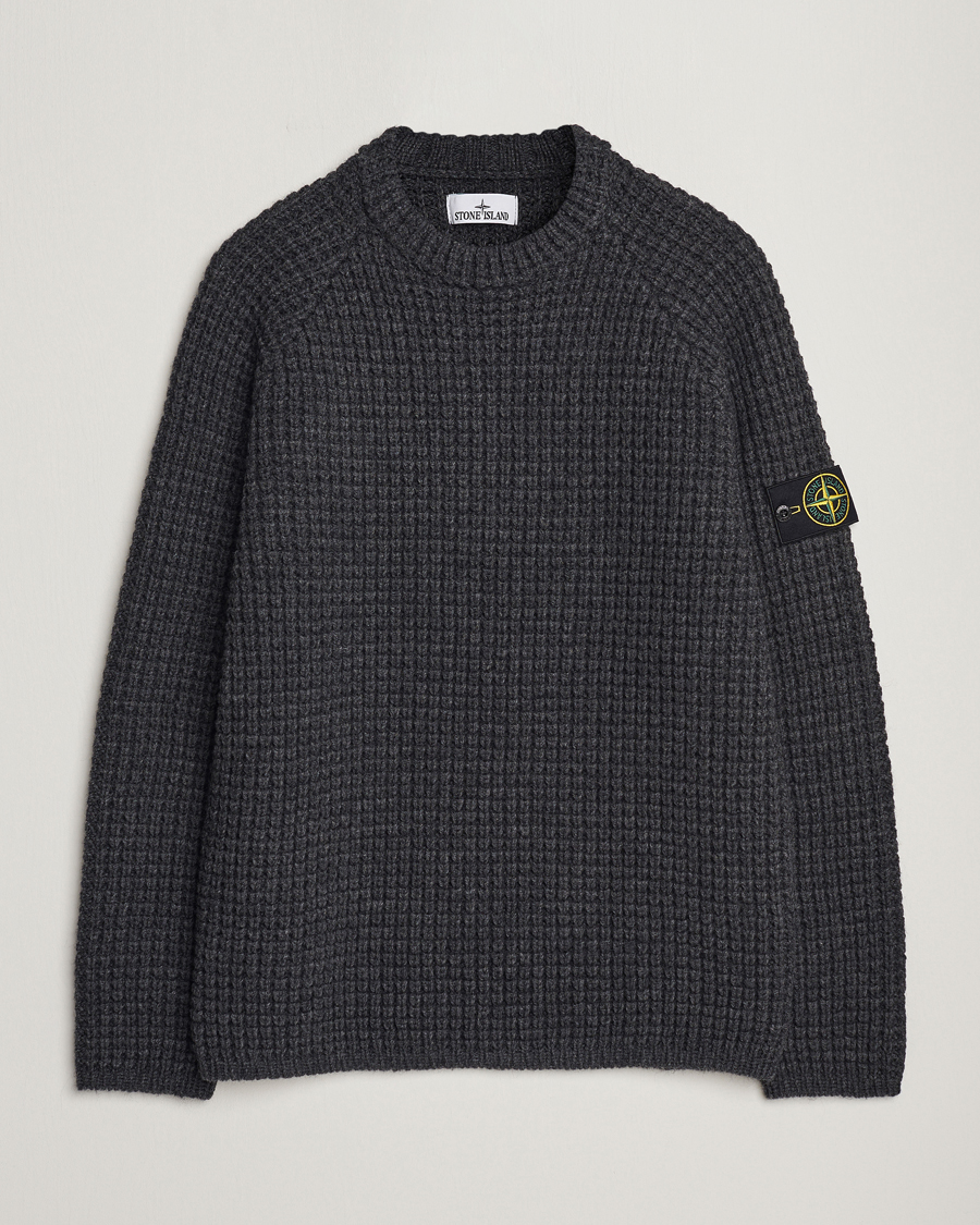 Homme | Pulls Et Tricots | Stone Island | Structured Knitted Pure Wool Sweater Melange Charcoal