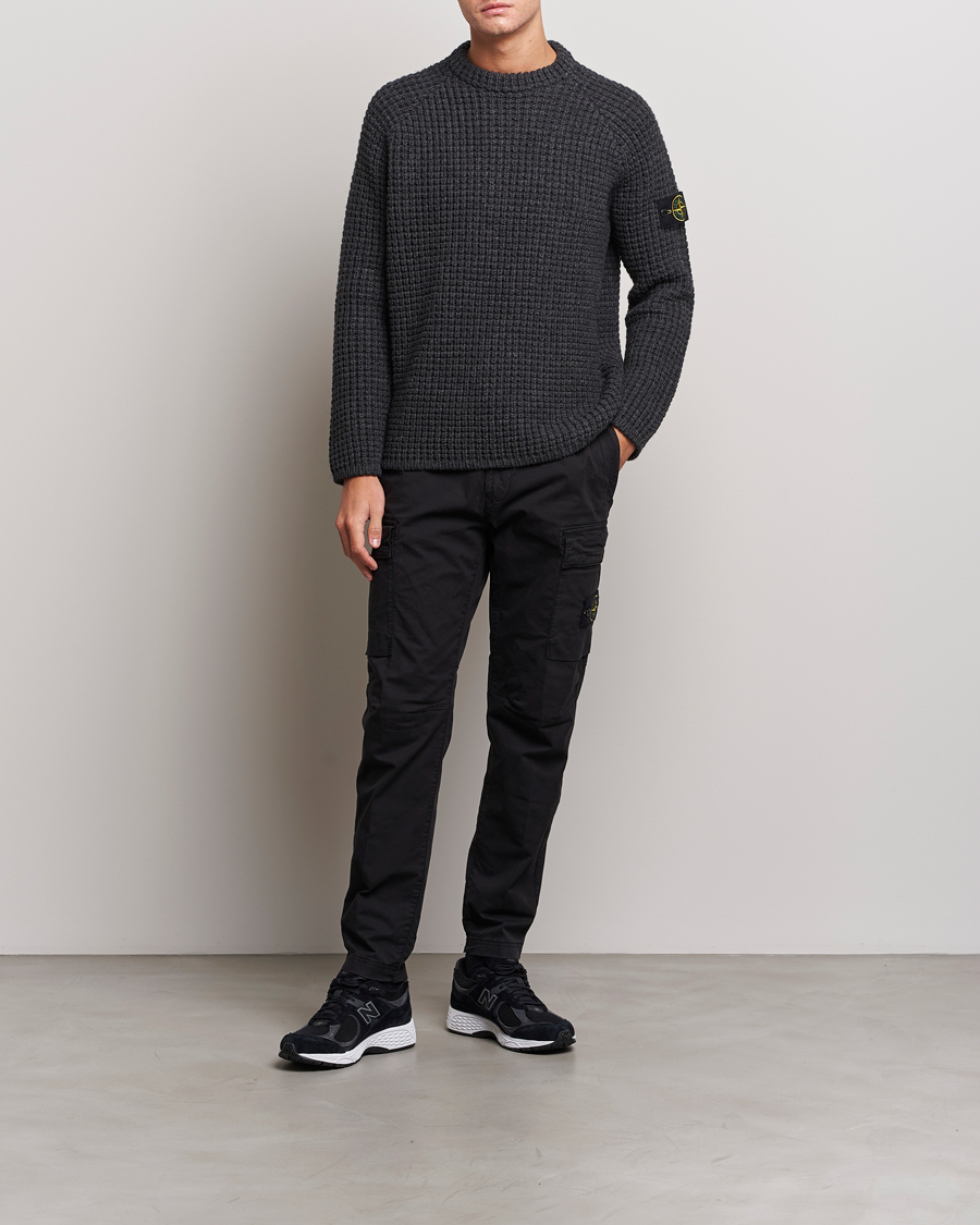 Homme | Pulls Et Tricots | Stone Island | Structured Knitted Pure Wool Sweater Melange Charcoal