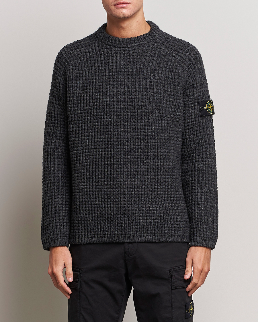 Homme | Pulls Et Tricots | Stone Island | Structured Knitted Pure Wool Sweater Melange Charcoal