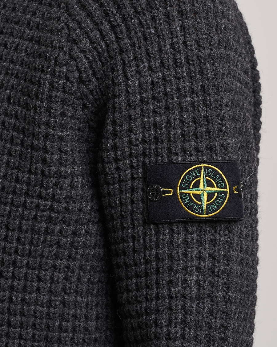 Homme | Pulls Et Tricots | Stone Island | Structured Knitted Pure Wool Sweater Melange Charcoal