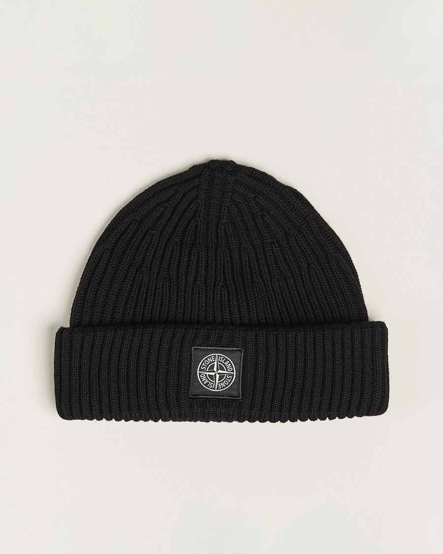 Homme | Stone Island Full Rib Wool Beanie Black | Stone Island | Full Rib Wool Beanie Black