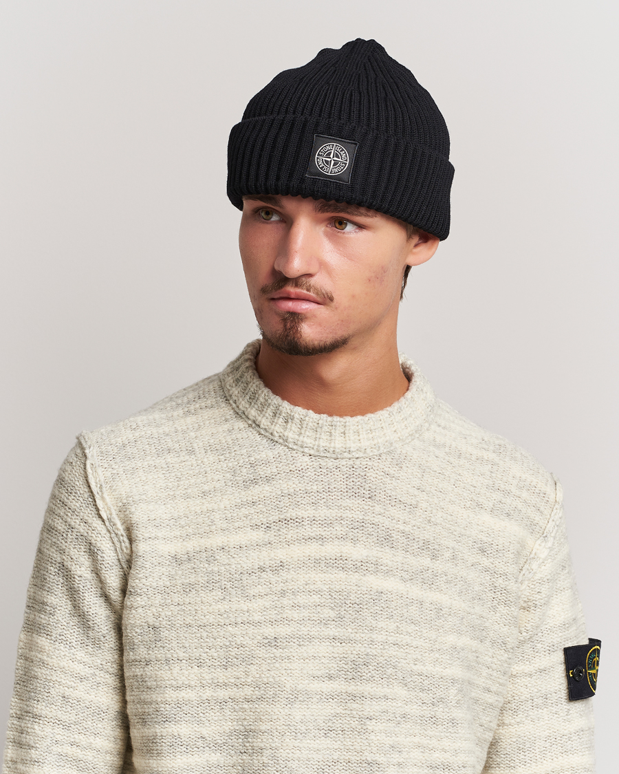 Homme | Stone Island Full Rib Wool Beanie Black | Stone Island | Full Rib Wool Beanie Black