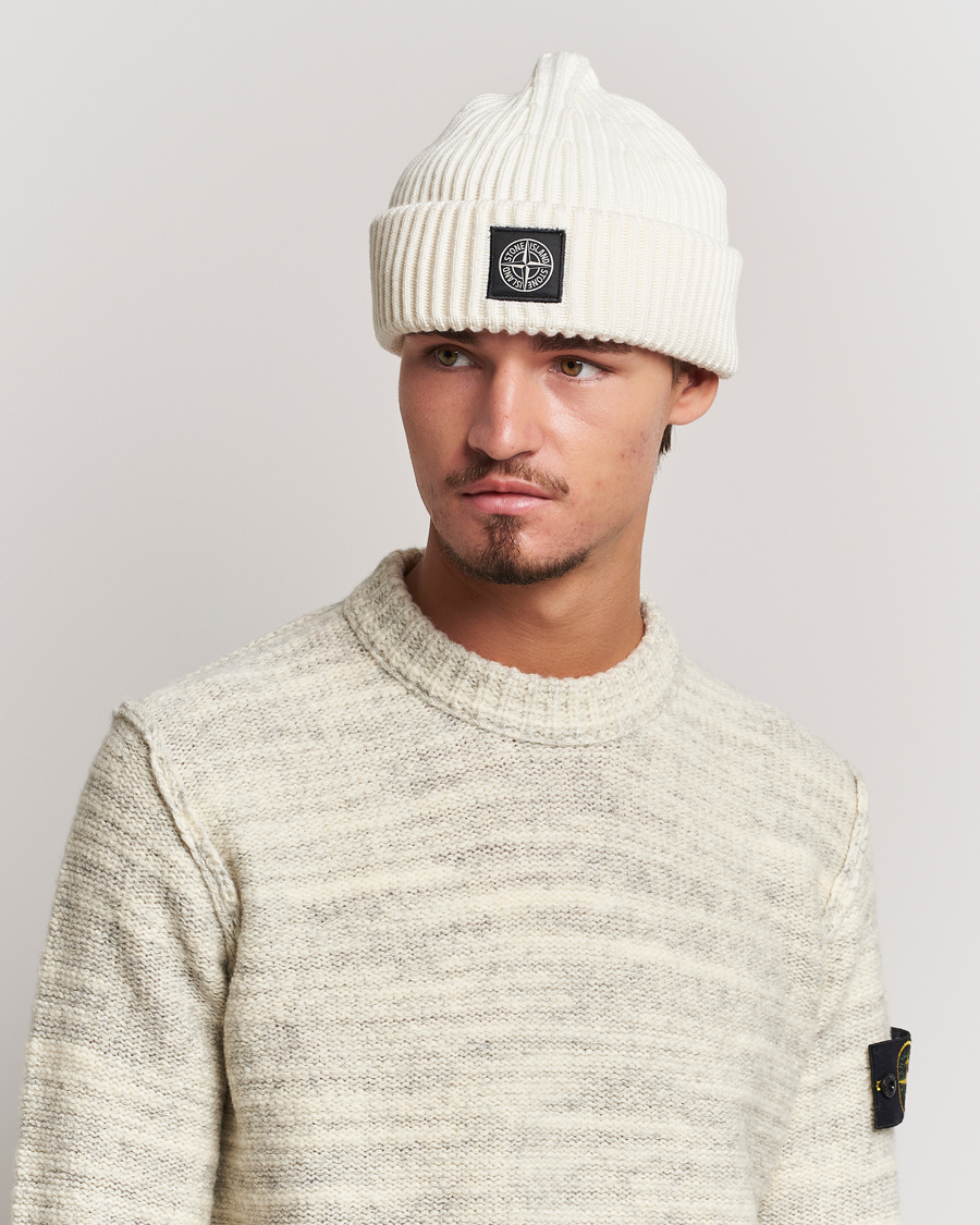 Homme | Stone Island Full Rib Wool Beanie Natural | Stone Island | Full Rib Wool Beanie Natural