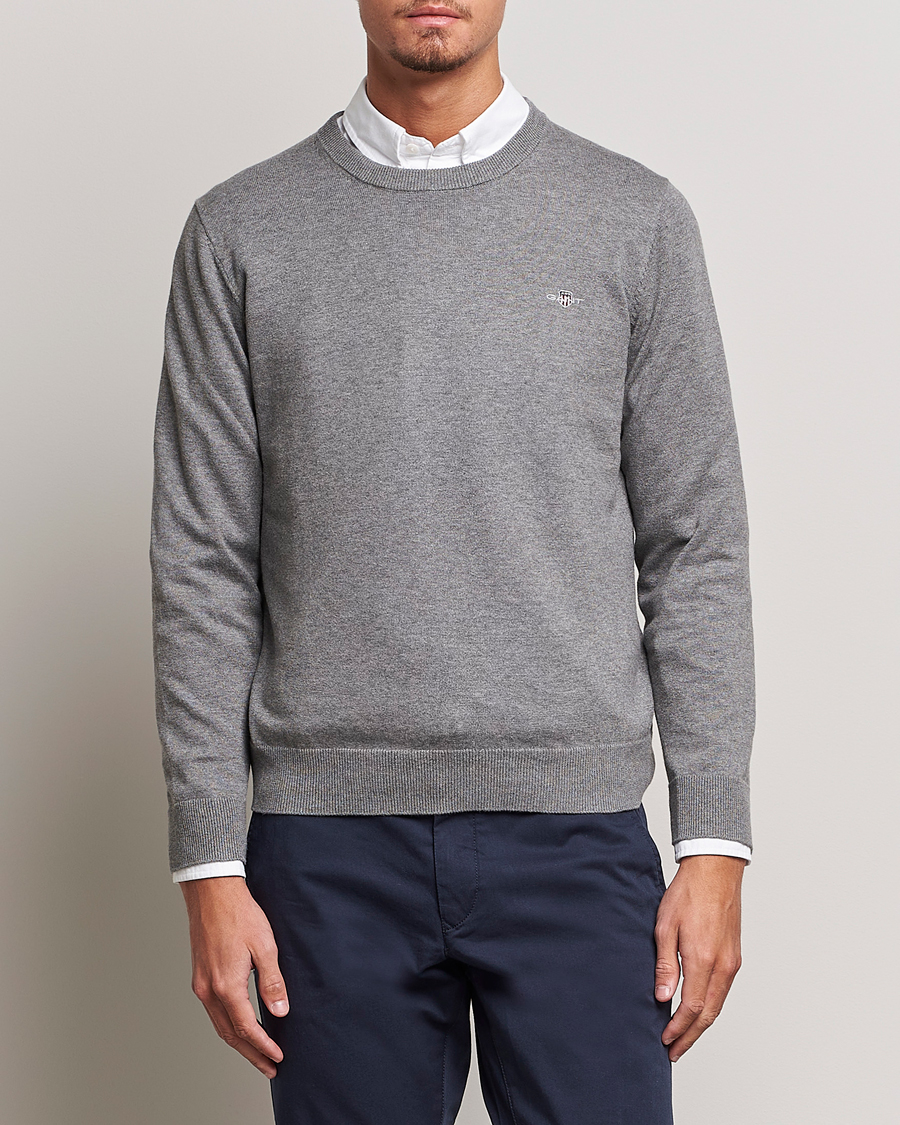 Homme | Pulls Et Tricots | Gant | Classic Cotton Crew Neck Dark Grey Melange