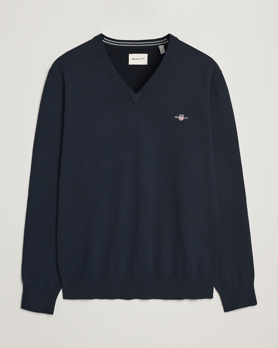 Homme | Pulls Et Tricots | Gant | Classic Cotton V-Neck Evening Blue