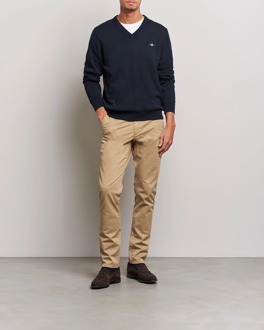 Homme | Pulls Et Tricots | GANT | Classic Cotton V-Neck Evening Blue