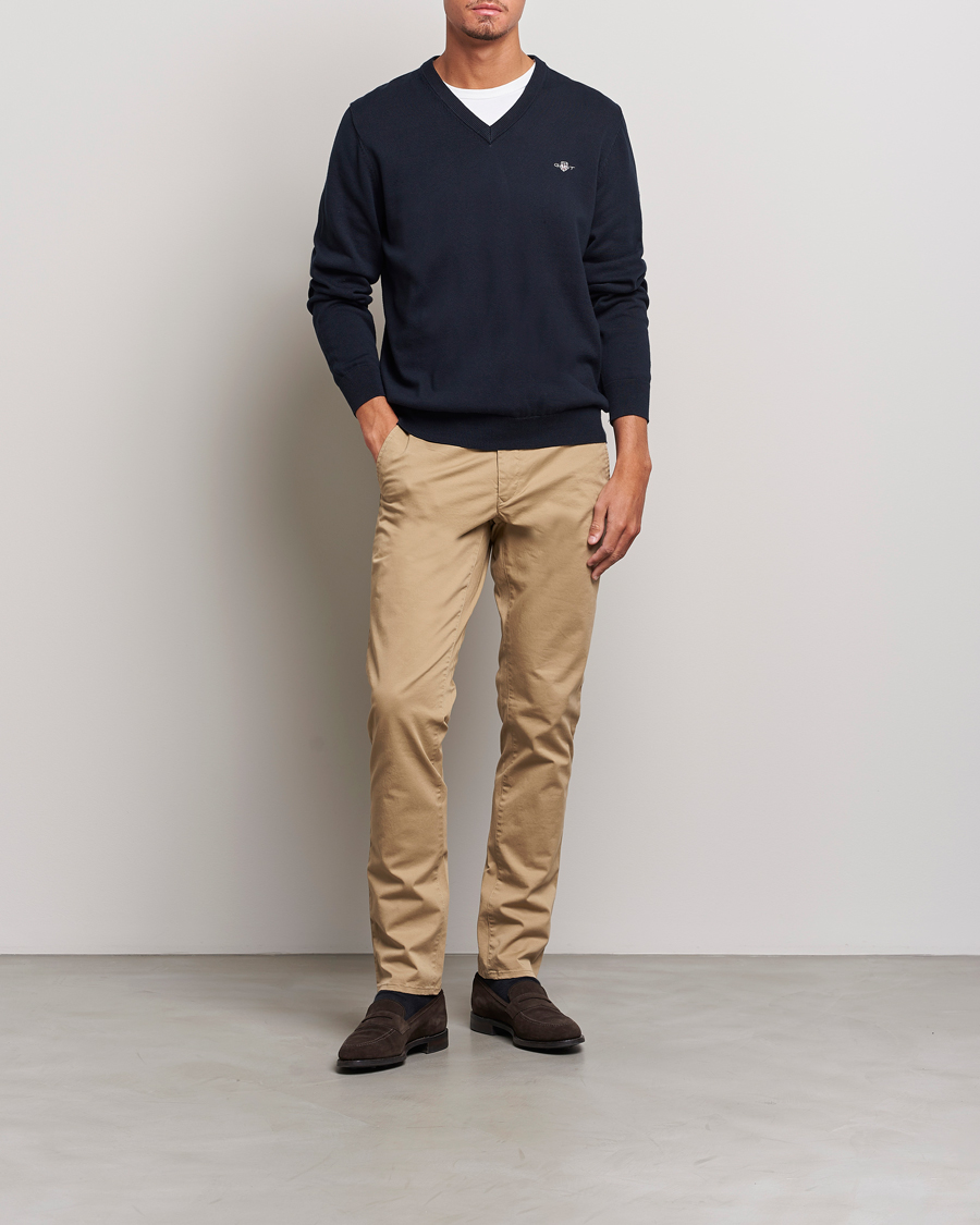 Homme | Pulls Et Tricots | Gant | Classic Cotton V-Neck Evening Blue