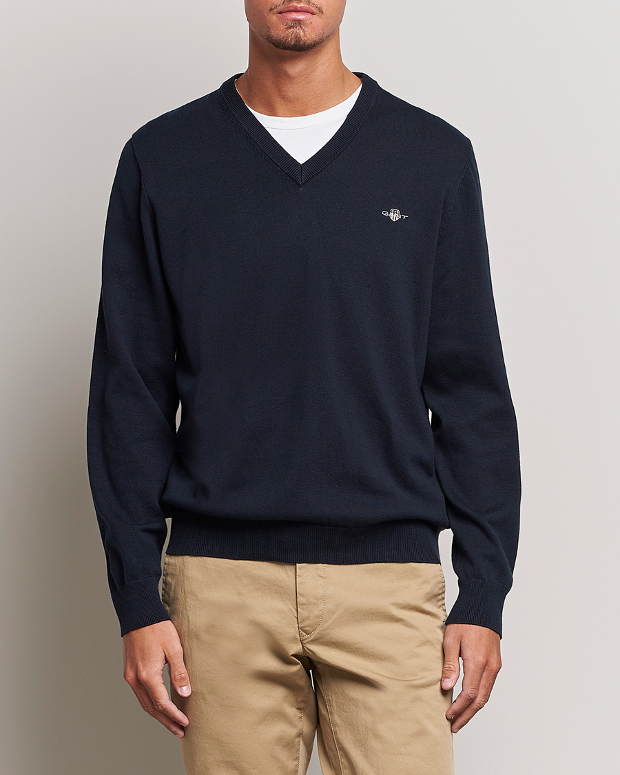 Homme | Pulls Et Tricots | Gant | Classic Cotton V-Neck Evening Blue