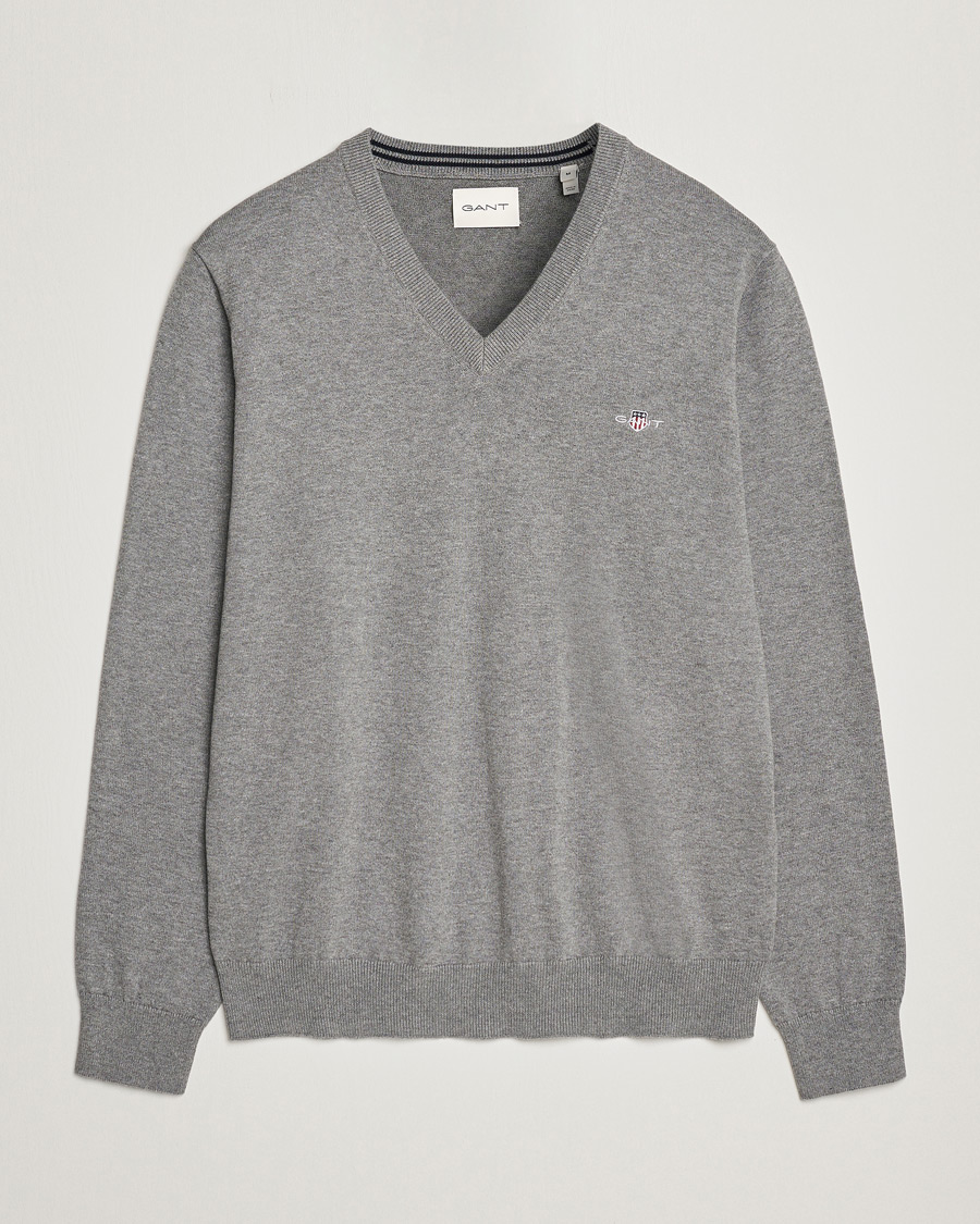 Homme | Pulls Et Tricots | Gant | Classic Cotton V-Neck Dark Grey Melange