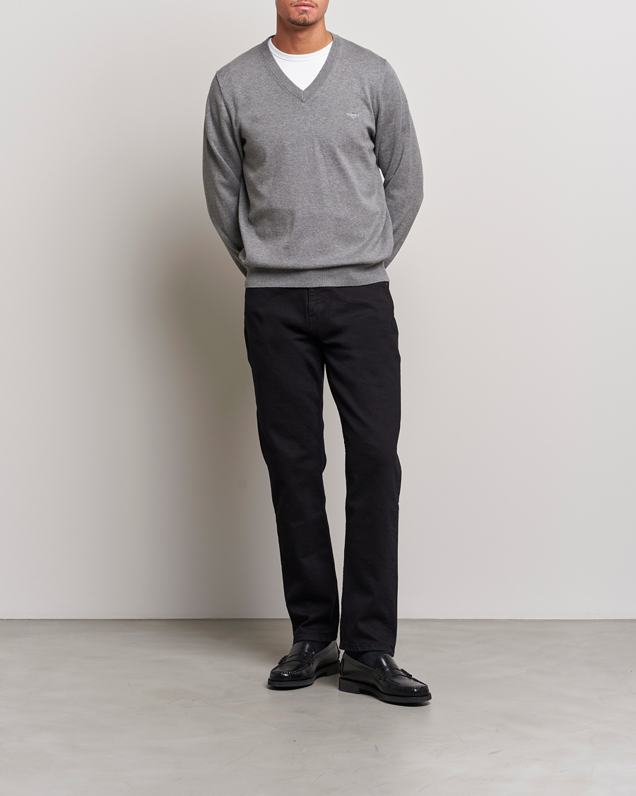 Homme | Pulls Et Tricots | Gant | Classic Cotton V-Neck Dark Grey Melange