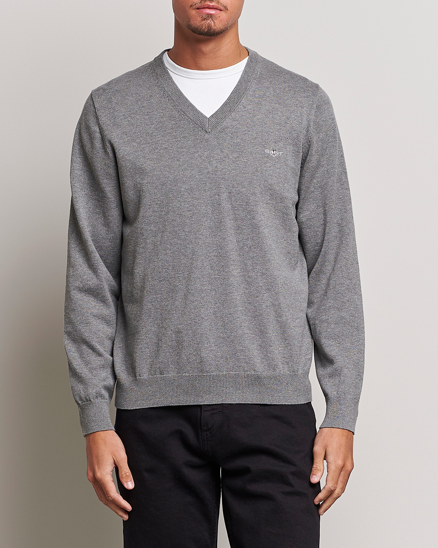Homme | Pulls Et Tricots | Gant | Classic Cotton V-Neck Dark Grey Melange