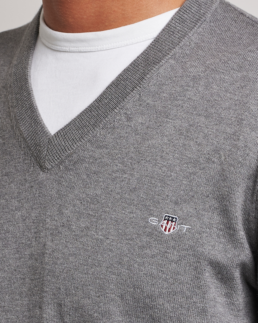 Homme | Pulls Et Tricots | Gant | Classic Cotton V-Neck Dark Grey Melange