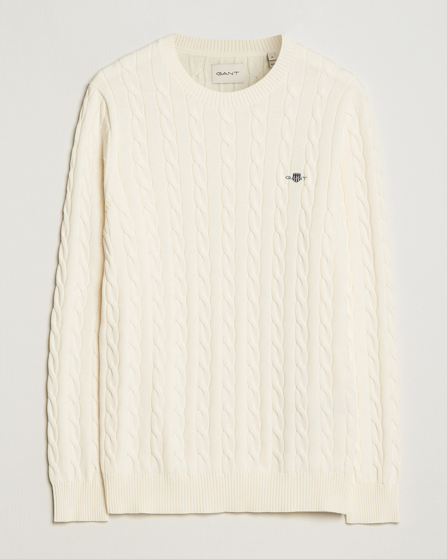 Homme | Pulls Et Tricots | Gant | Cotton Cable Crew Neck Cream