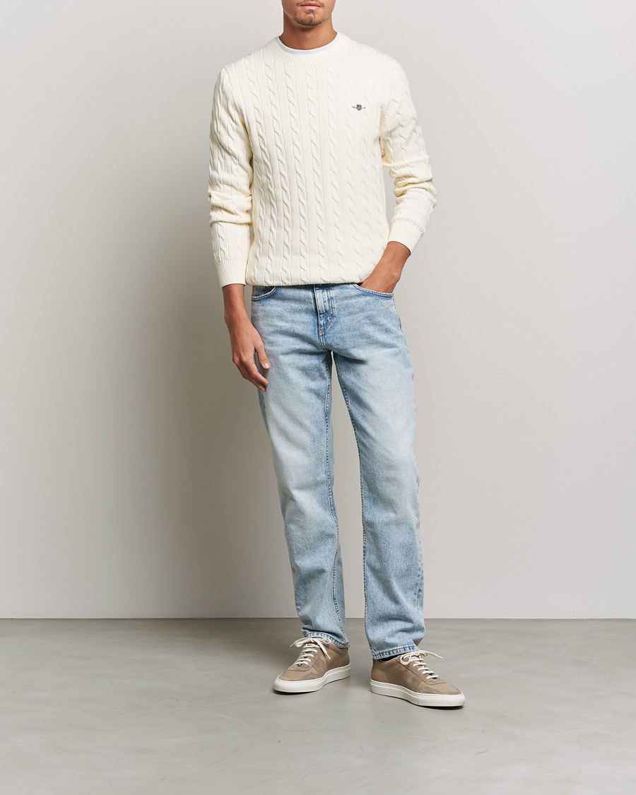 Homme | Pulls Et Tricots | GANT | Cotton Cable Crew Neck Cream