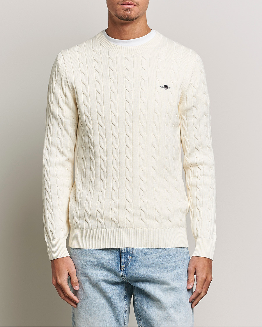 Homme | Vêtements | GANT | Cotton Cable Crew Neck Pullover Cream