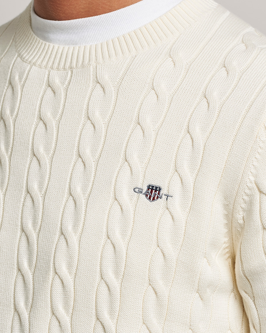 Homme | Pulls Et Tricots | GANT | Cotton Cable Crew Neck Cream