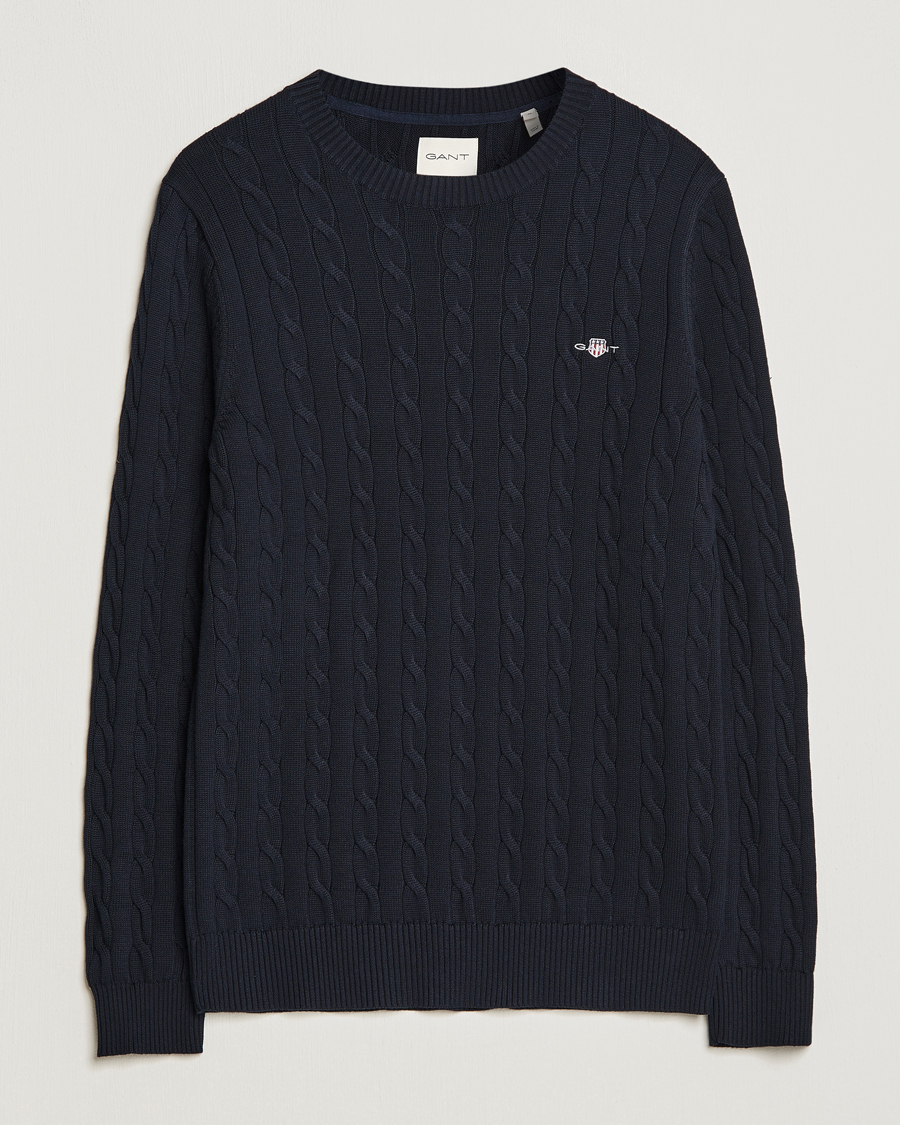 Homme | Pulls Et Tricots | GANT | Cotton Cable Crew Neck Evening Blue