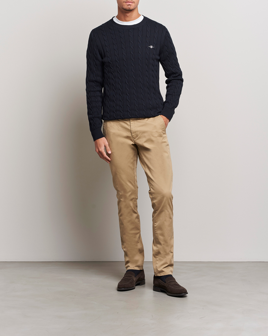 Homme | Pulls Et Tricots | GANT | Cotton Cable Crew Neck Evening Blue