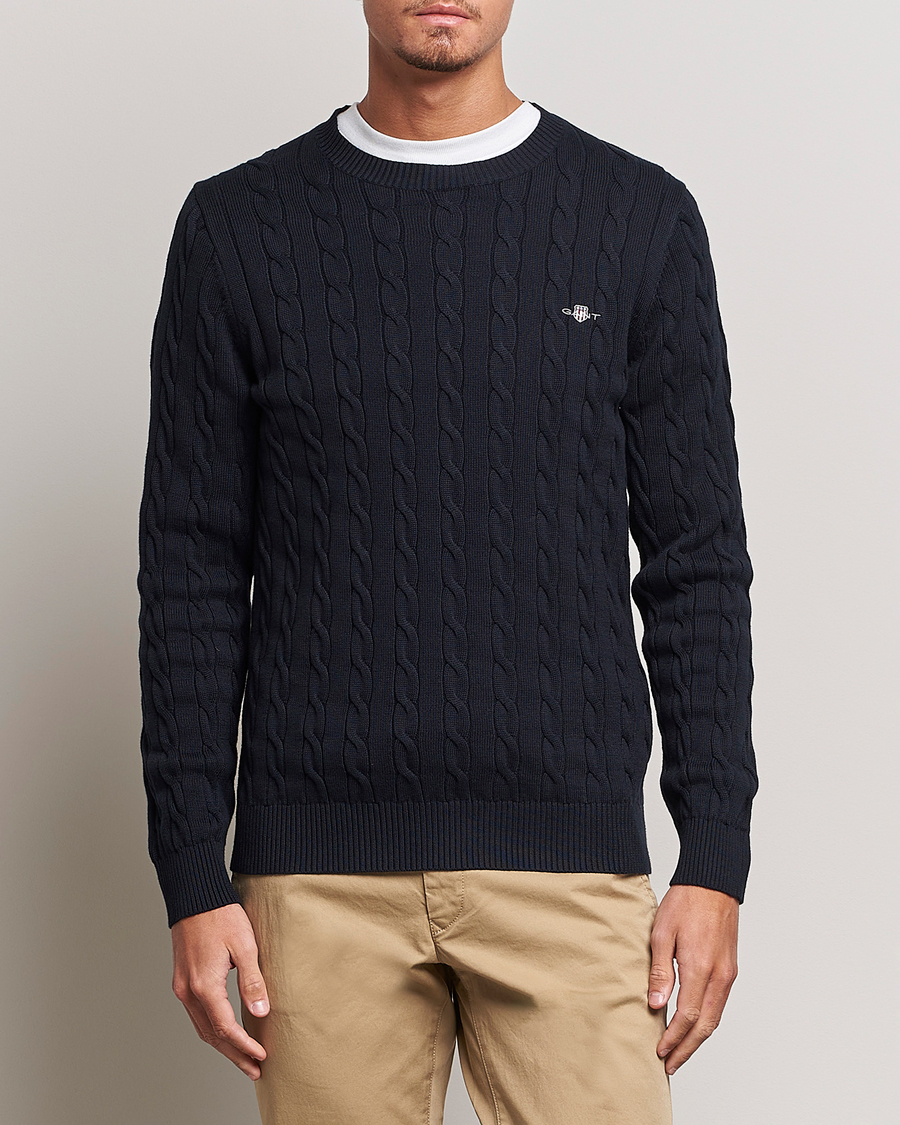 Homme | Pulls Et Tricots | Gant | Cotton Cable Crew Neck Evening Blue