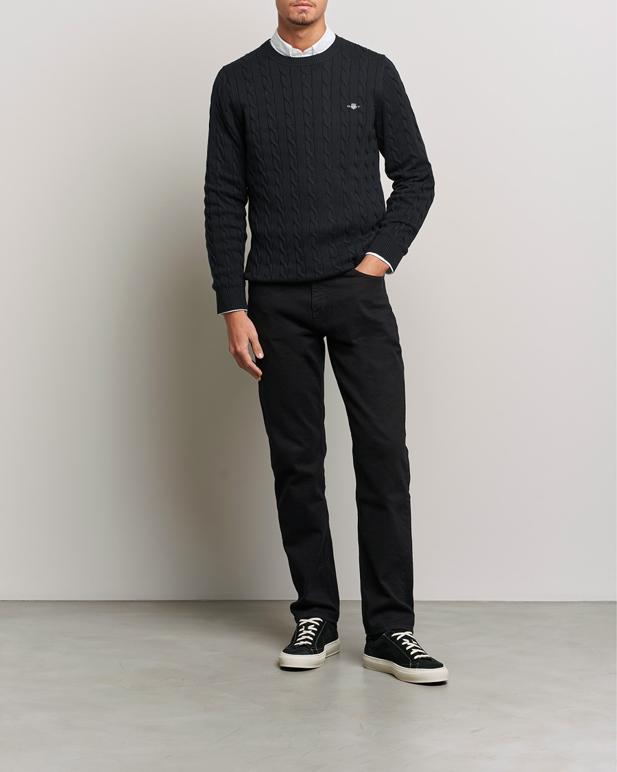 Homme | Pulls Et Tricots | Gant | Cotton Cable Crew Neck Black