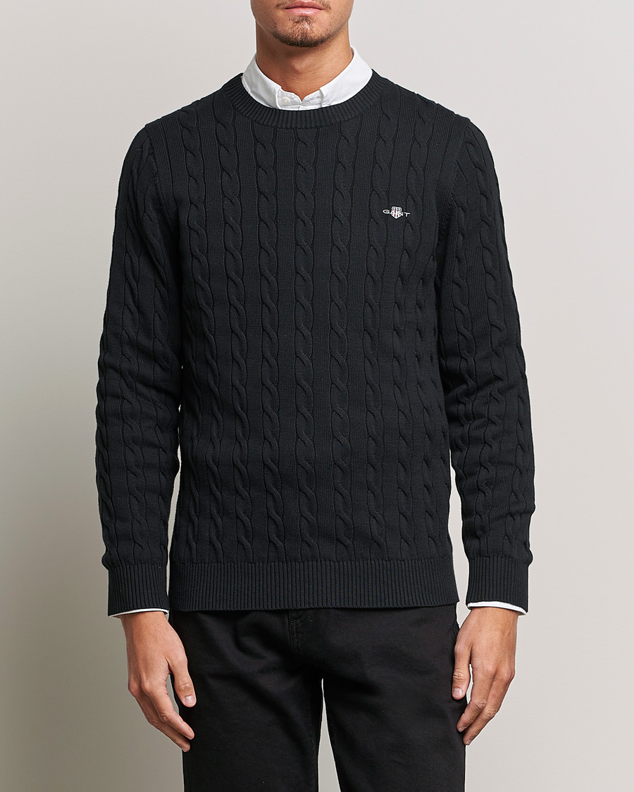 Homme | Pulls Et Tricots | Gant | Cotton Cable Crew Neck Black