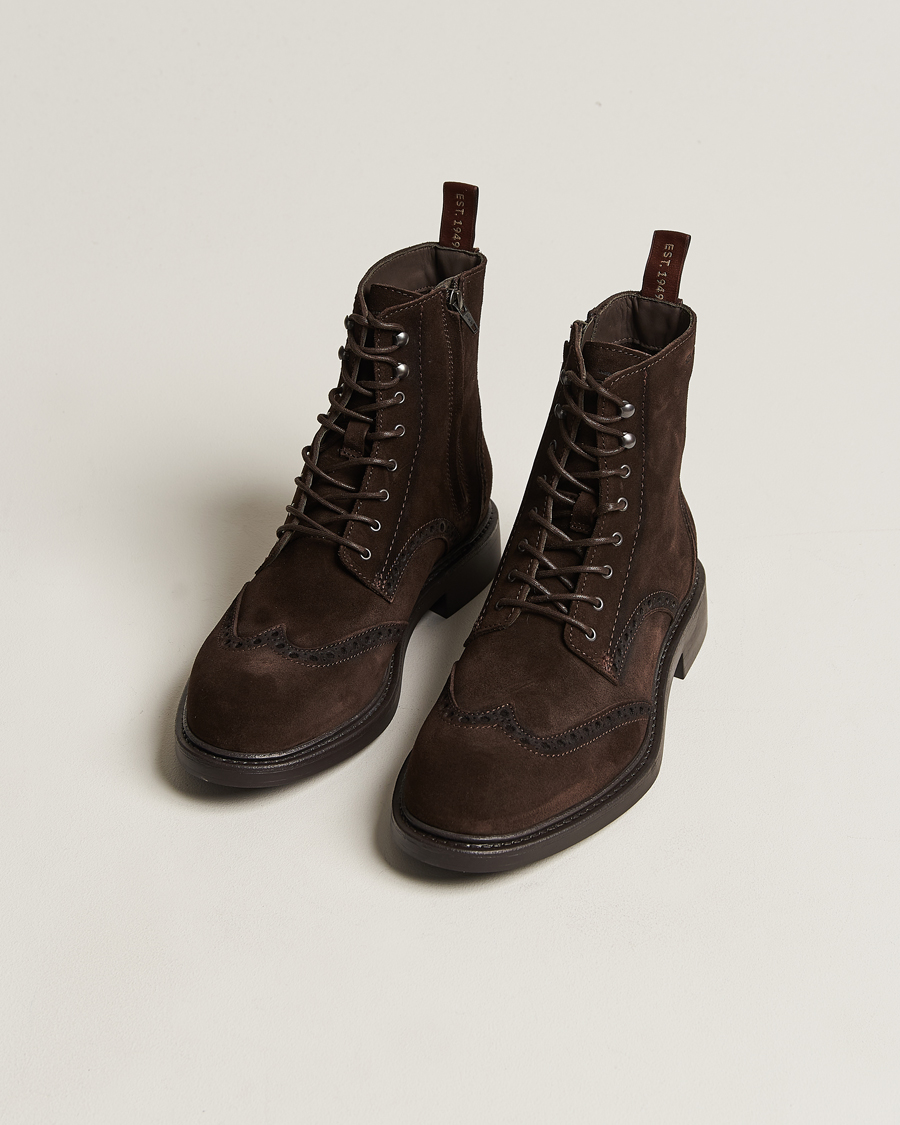 Homme | Chaussures | GANT | Millbro Suede Brouge Mid Boot Dark Brown