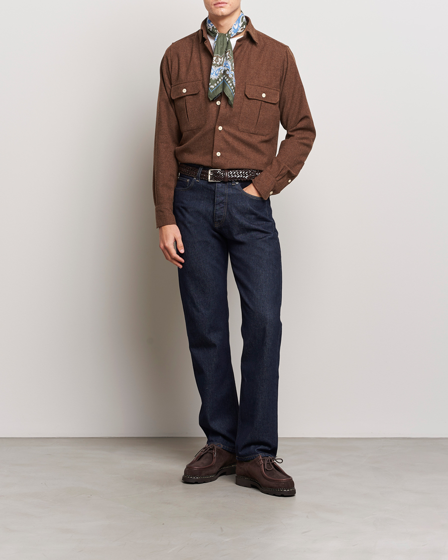 Homme | Chemises | Drake's | Merino Wool Work Shirt Brown