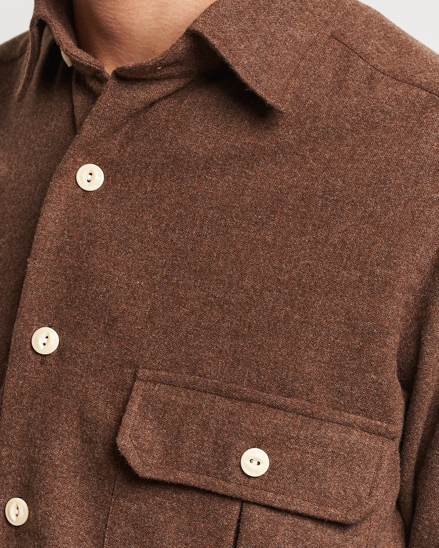 Homme | Chemises | Drake's | Merino Wool Work Shirt Brown
