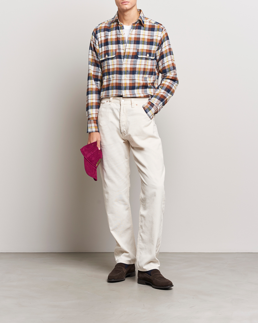 Homme | Chemises | Drake's | Brushed Madras Checked Work Shirt Brown