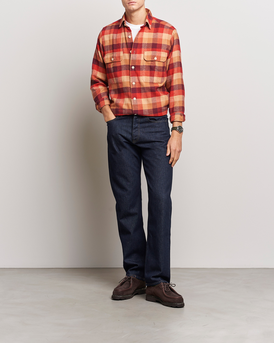 Homme | Chemises | Drake's | Brushed Madras Checked Work Shirt Red