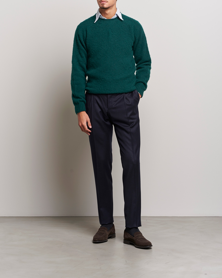 Homme | Pulls Et Tricots | Drake's | Brushed Shetland Crew Emerald Green