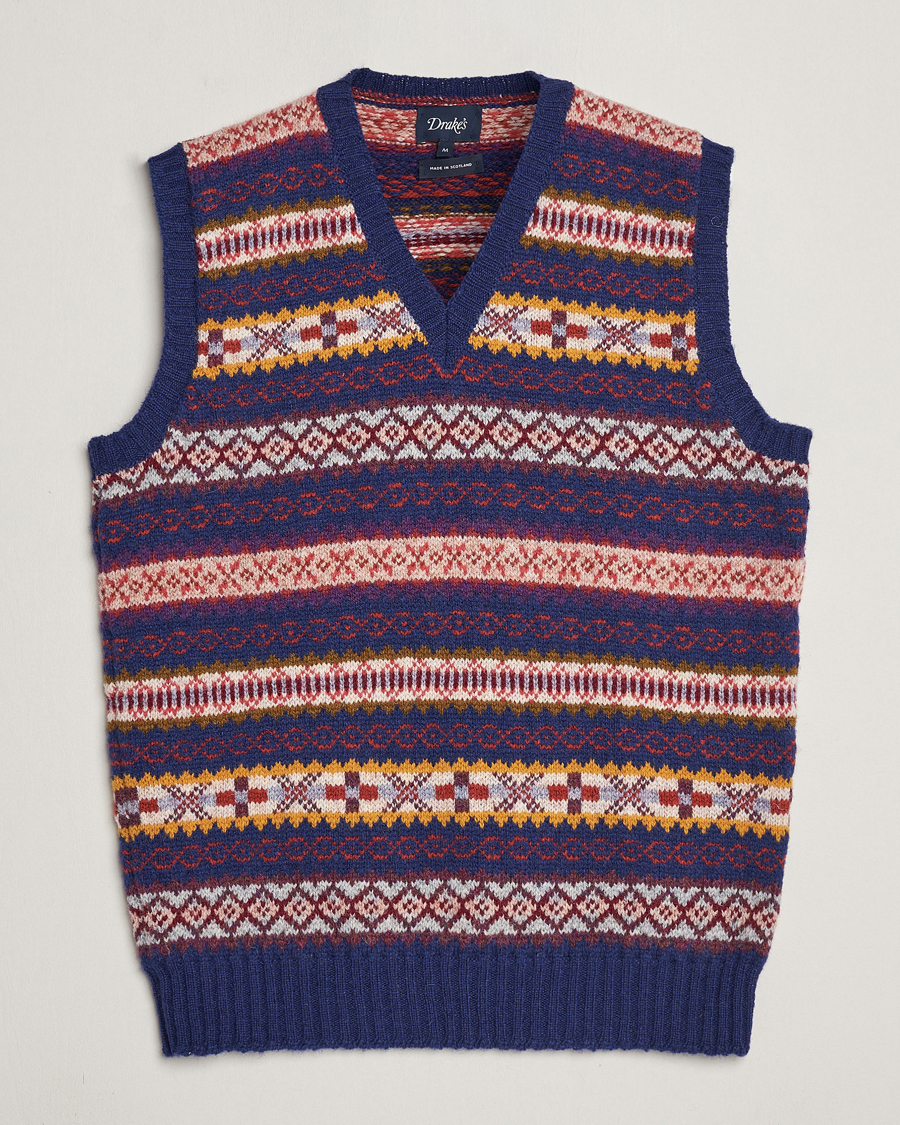 Homme | Pulls Et Tricots | Drake's | Fairisle Print Wool Vest Navy