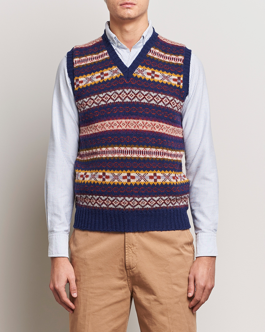 Homme | Pulls Et Tricots | Drake's | Fairisle Print Wool Vest Navy