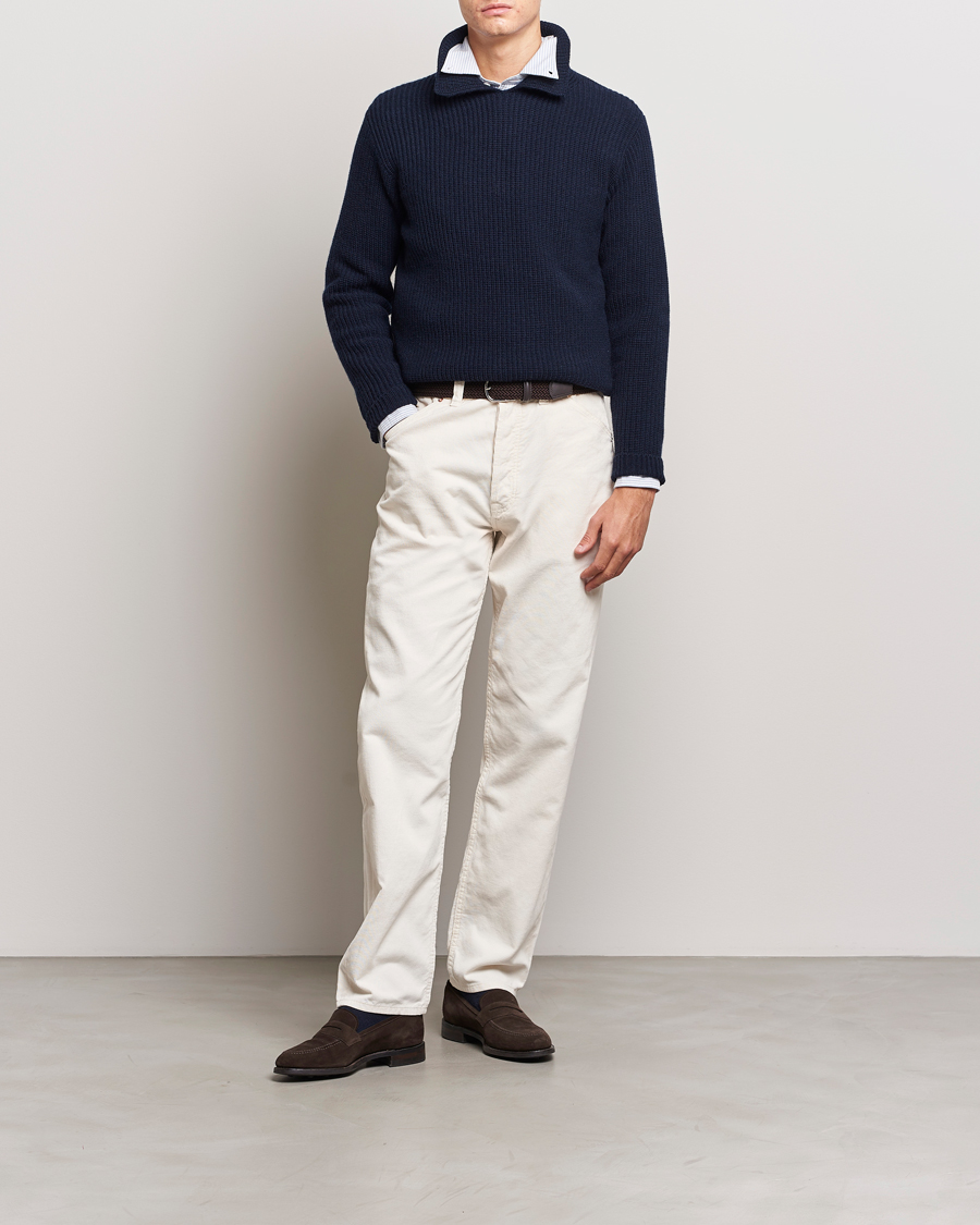Homme | Pulls Et Tricots | Drake's | Integral Collar Ribbed Jumper Navy