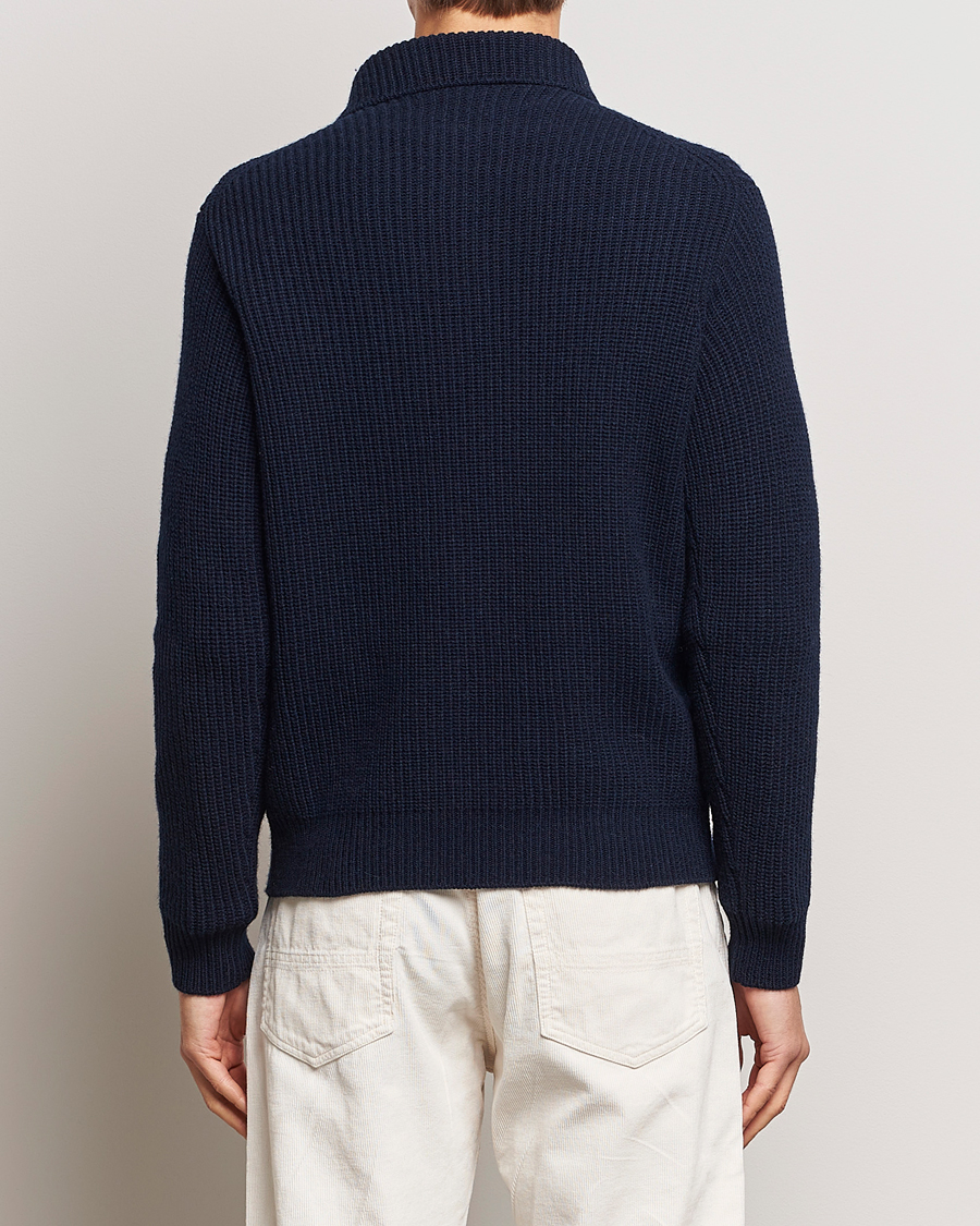 Homme | Pulls Et Tricots | Drake's | Integral Collar Ribbed Jumper Navy