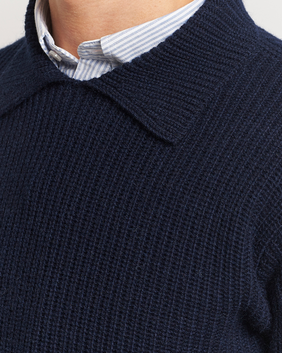Homme | Pulls Et Tricots | Drake's | Integral Collar Ribbed Jumper Navy