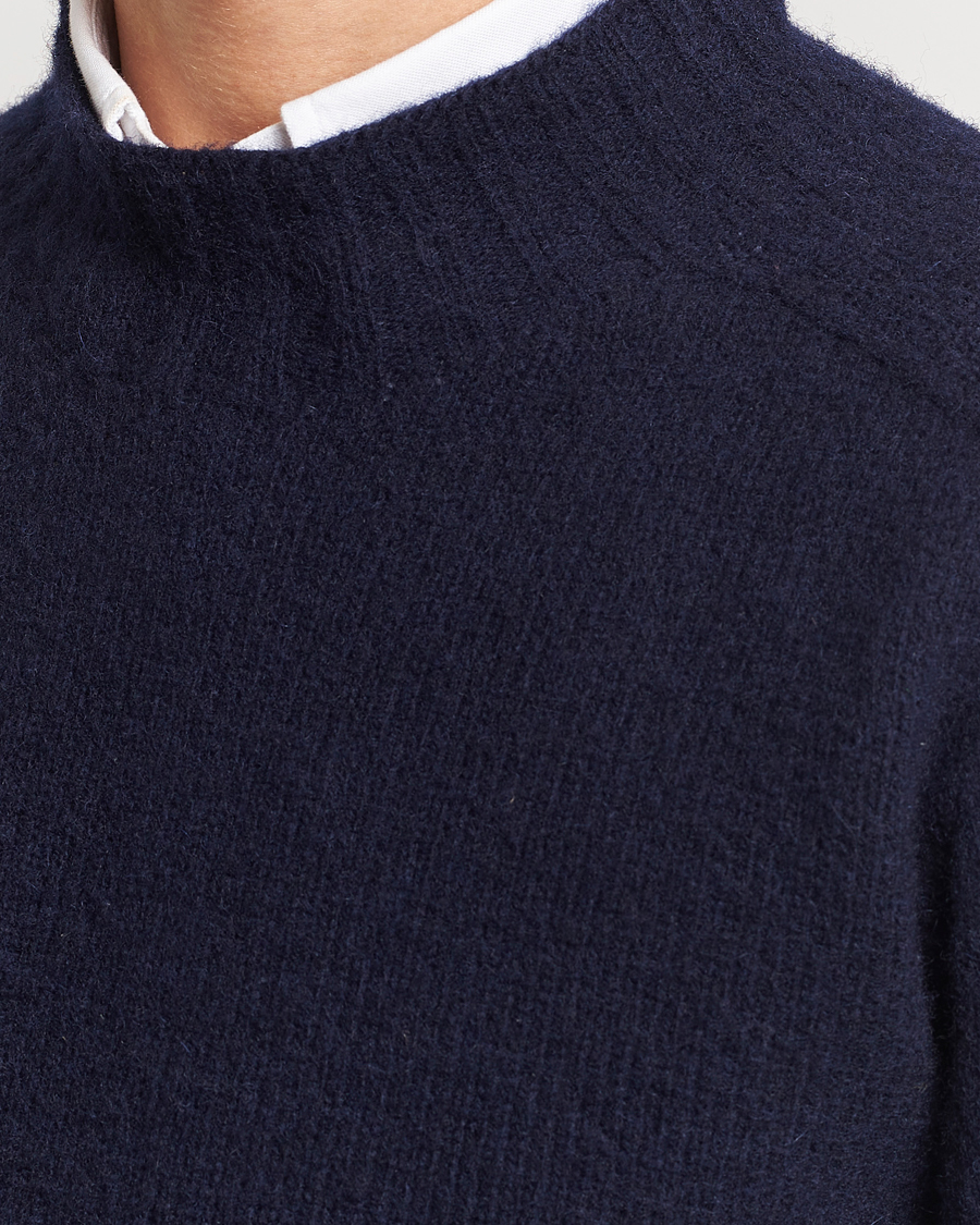 Homme | Pulls Et Tricots | Drake's | Brushed Shetland Mock Neck Jumper Navy