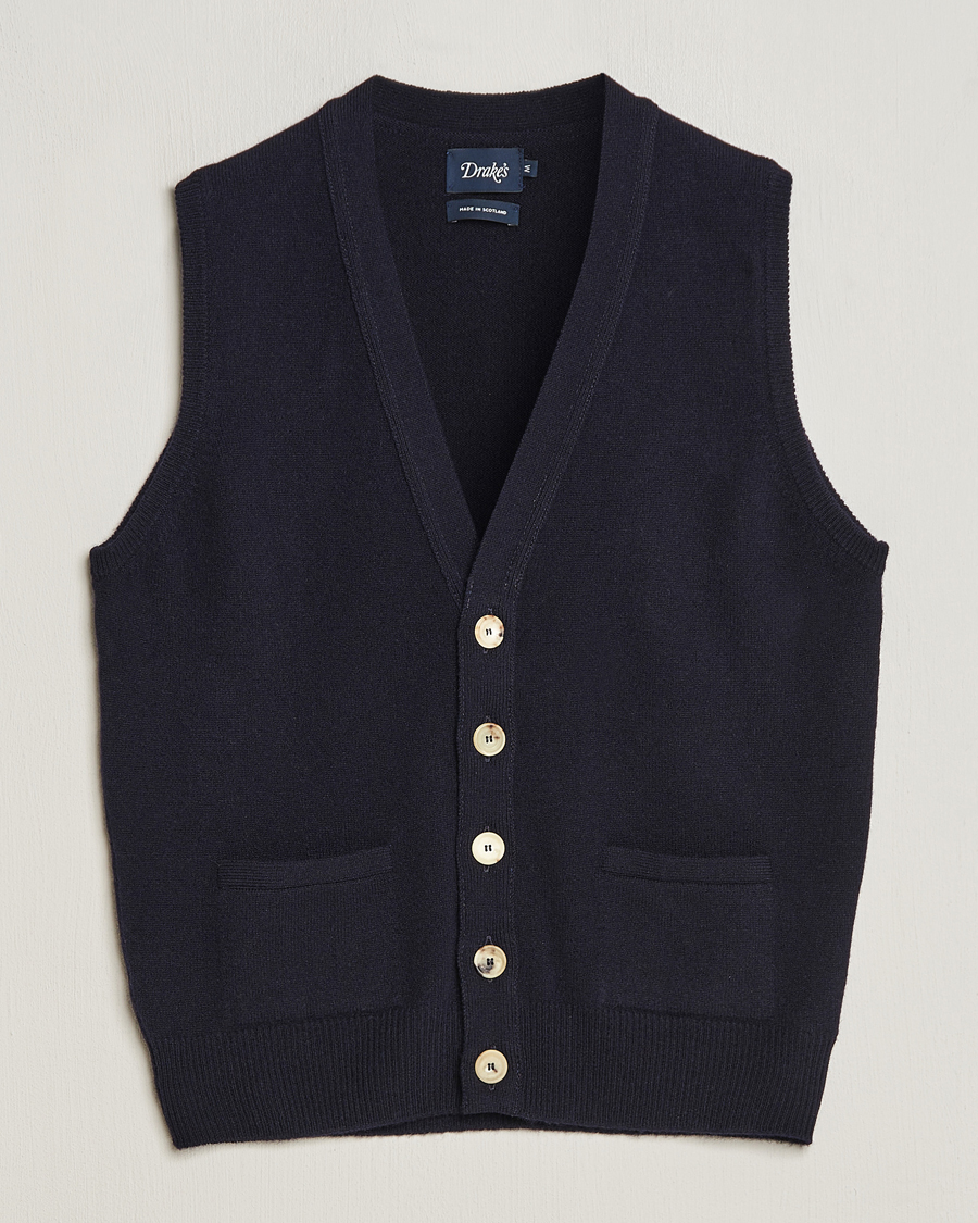 Homme | Pulls Et Tricots | Drake's | Lambswool Vest Cardigan Navy