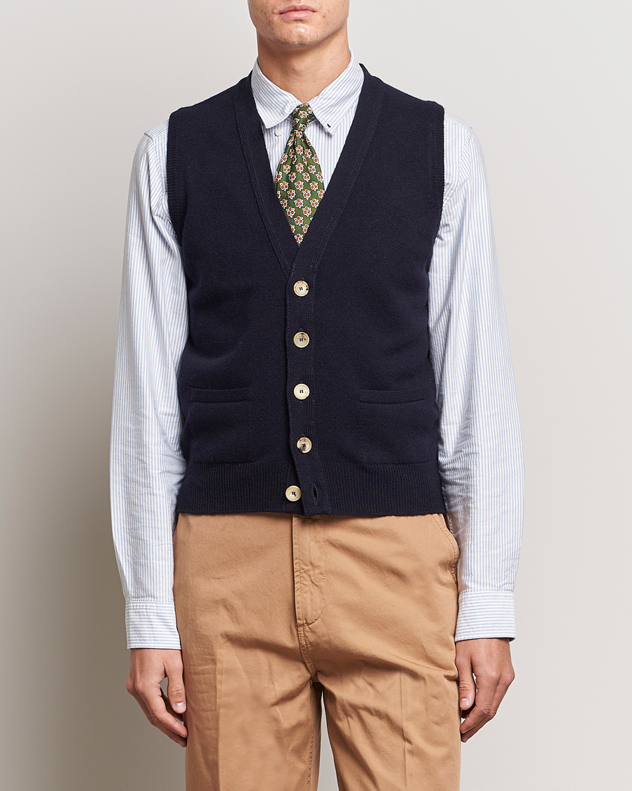 Homme | Pulls Et Tricots | Drake's | Lambswool Vest Cardigan Navy