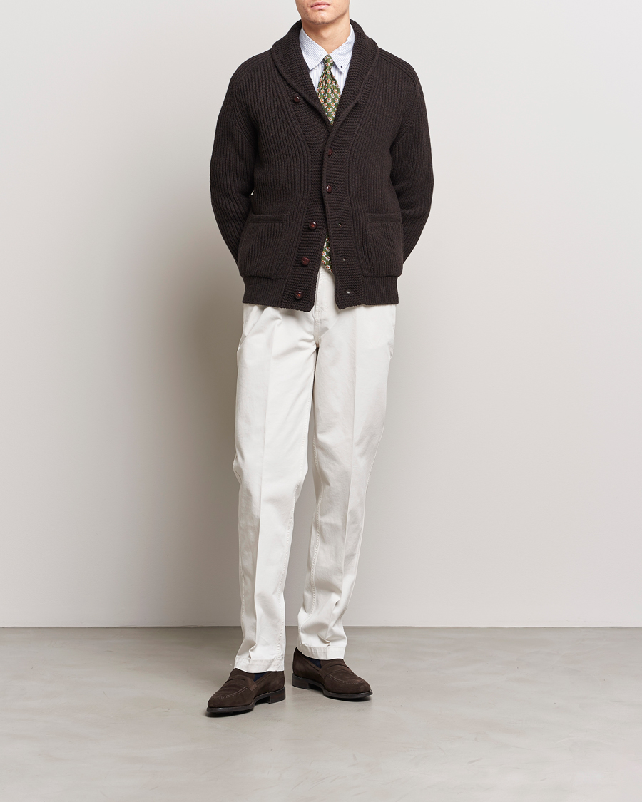 Homme | Pulls Et Tricots | Drake's | Lambswool 6-Ply Shawl Collar Cardigan Brown