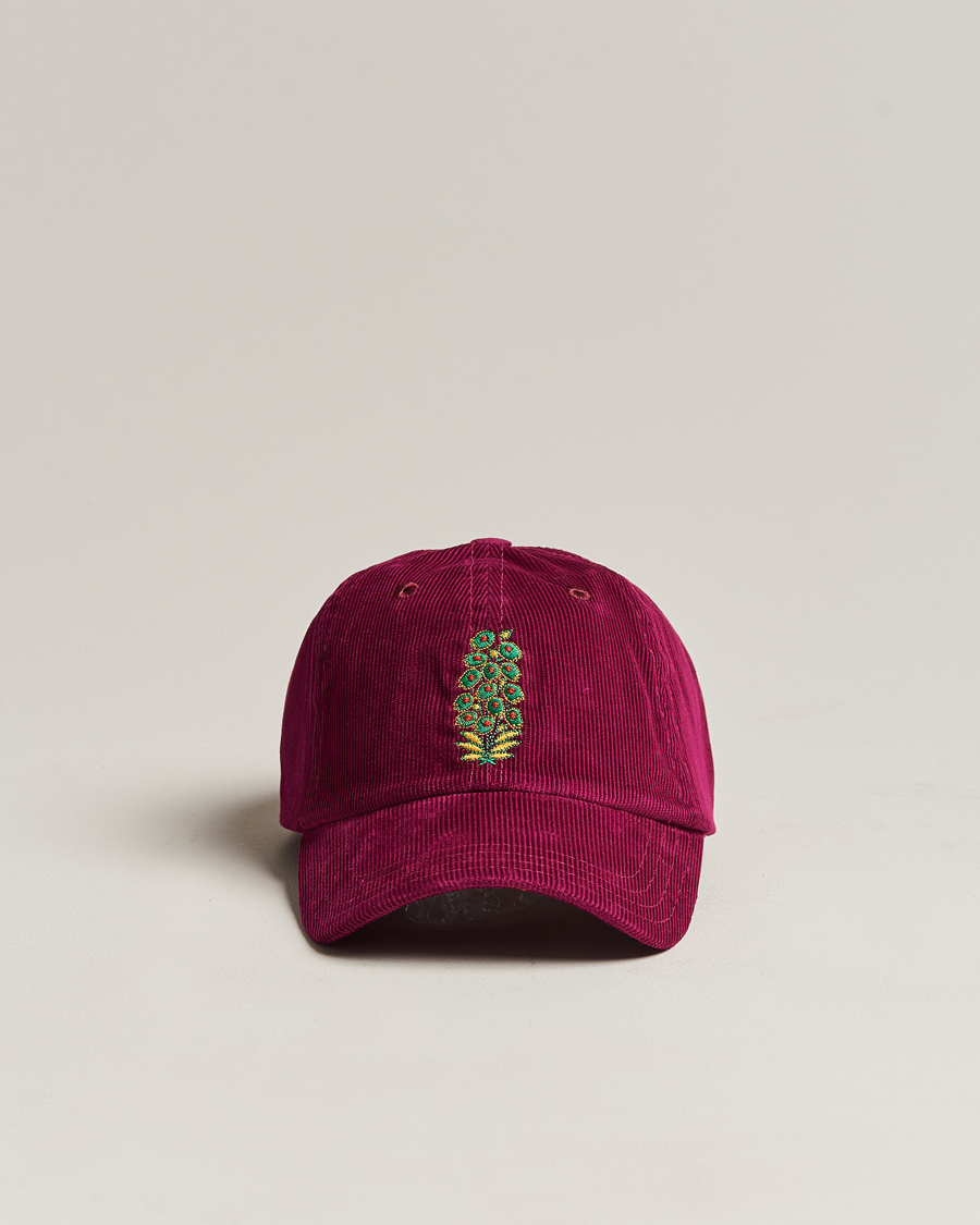Homme | Drake's Flowers Logo Cord Baseball Cap Burgundy | Drake's | Flowers Logo Cord Baseball Cap Burgundy