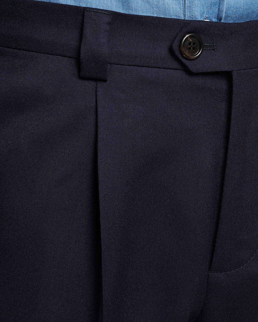 Homme | Pantalons | Brunello Cucinelli | Slim Fit Pleated Flannel Trousers Navy