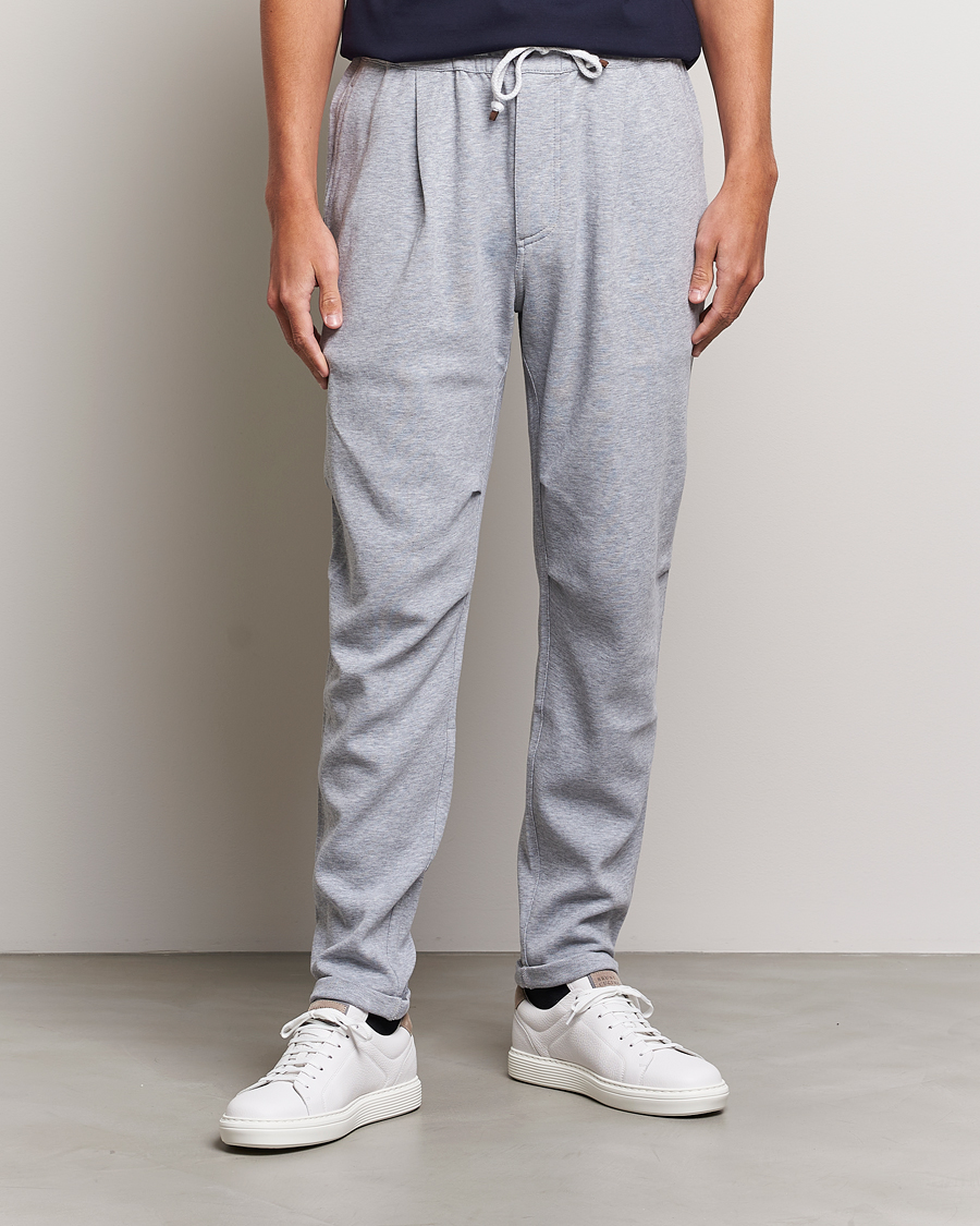 Homme | Pantalons | Brunello Cucinelli | Pleated Soft Sweatpants Grey Melange