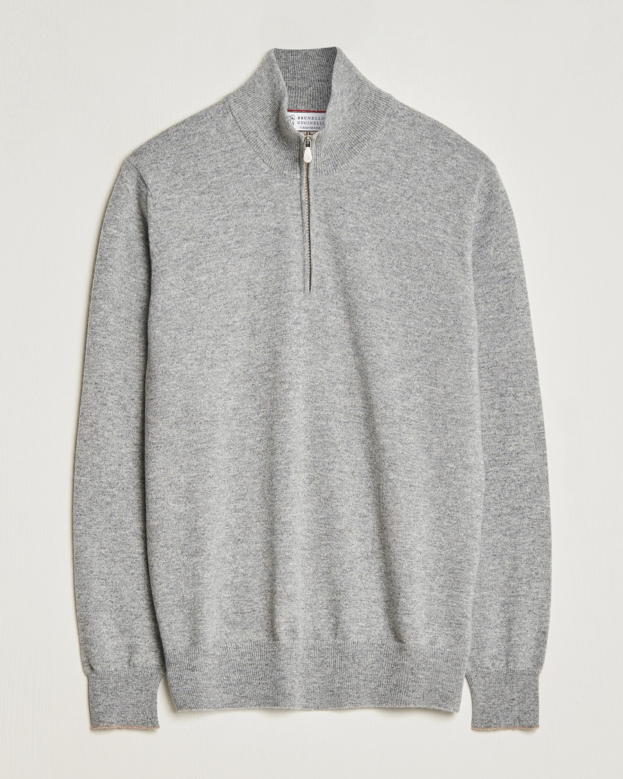 Homme | Pulls Et Tricots | Brunello Cucinelli | 2 Ply Cashmere Half Zip Light Grey