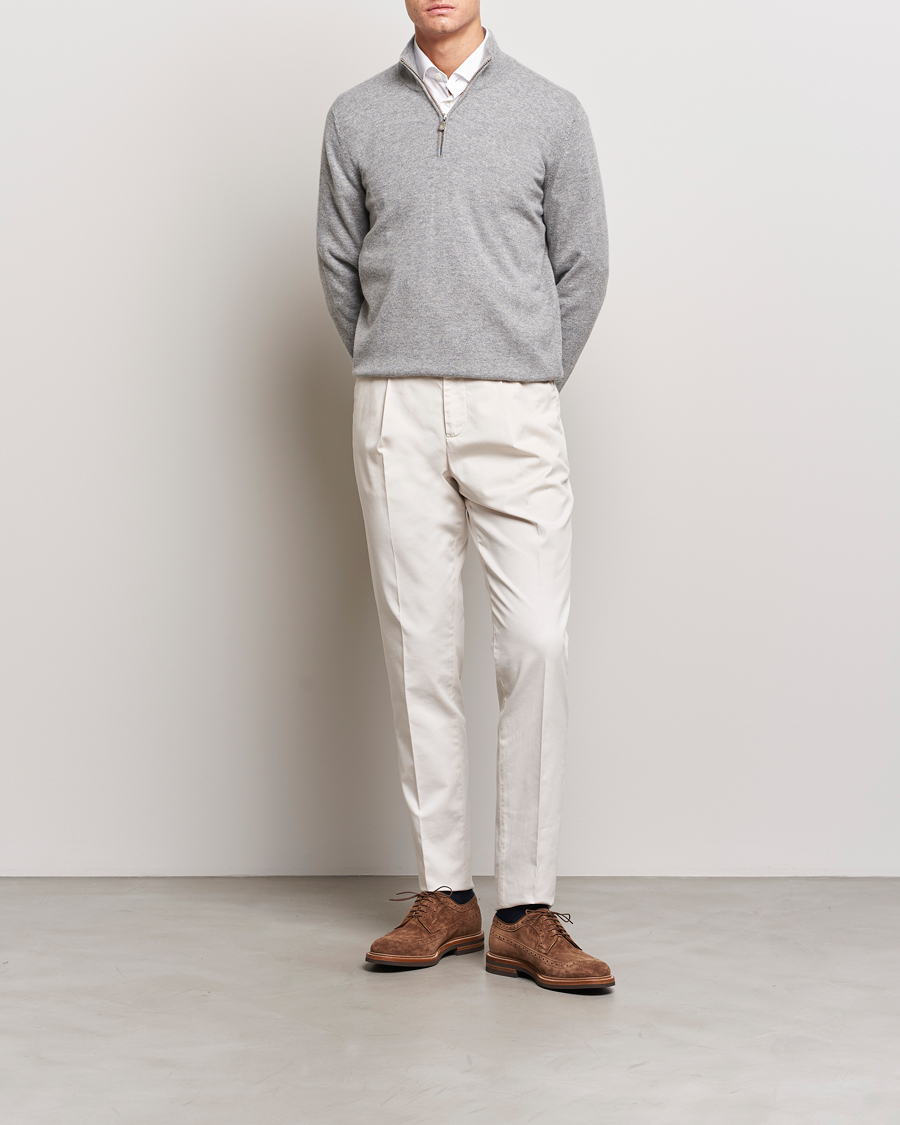 Homme | Pulls Et Tricots | Brunello Cucinelli | 2 Ply Cashmere Half Zip Light Grey